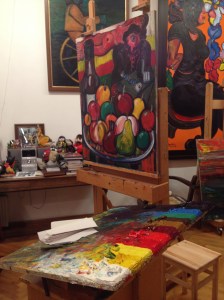 Tsereteli's painting palette and current unfinished artwork