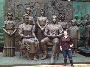 This larger than life sculpture is of the Romanov family completed by Tsereteli.  The year in the background (1918) is the year that the family was assassinated.