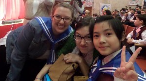 Me with my friend Amber and Han, one of our students